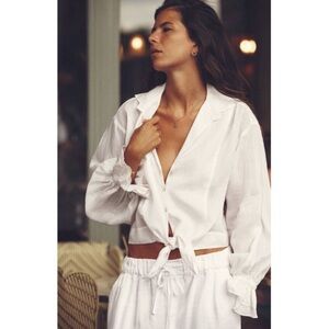 “ZARA” Ramie Knotted Tie-Front Blouse